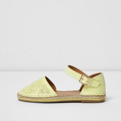 Girls yellow floral espadrille shoe sandals